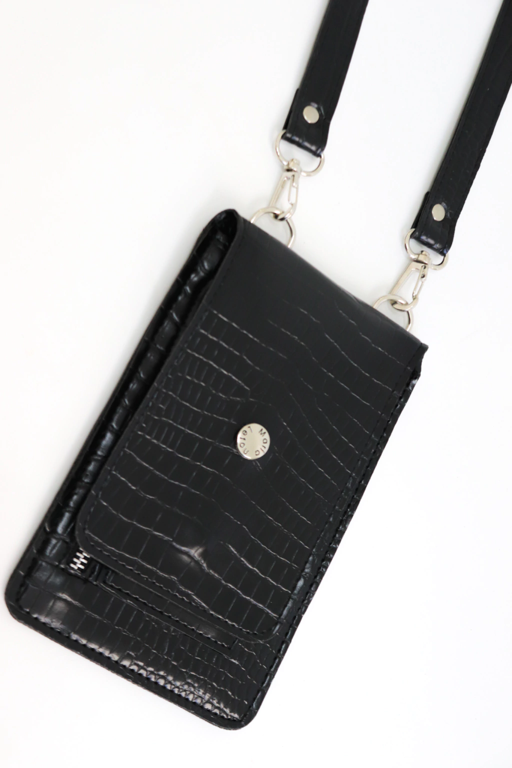 portacelular plano negro croco