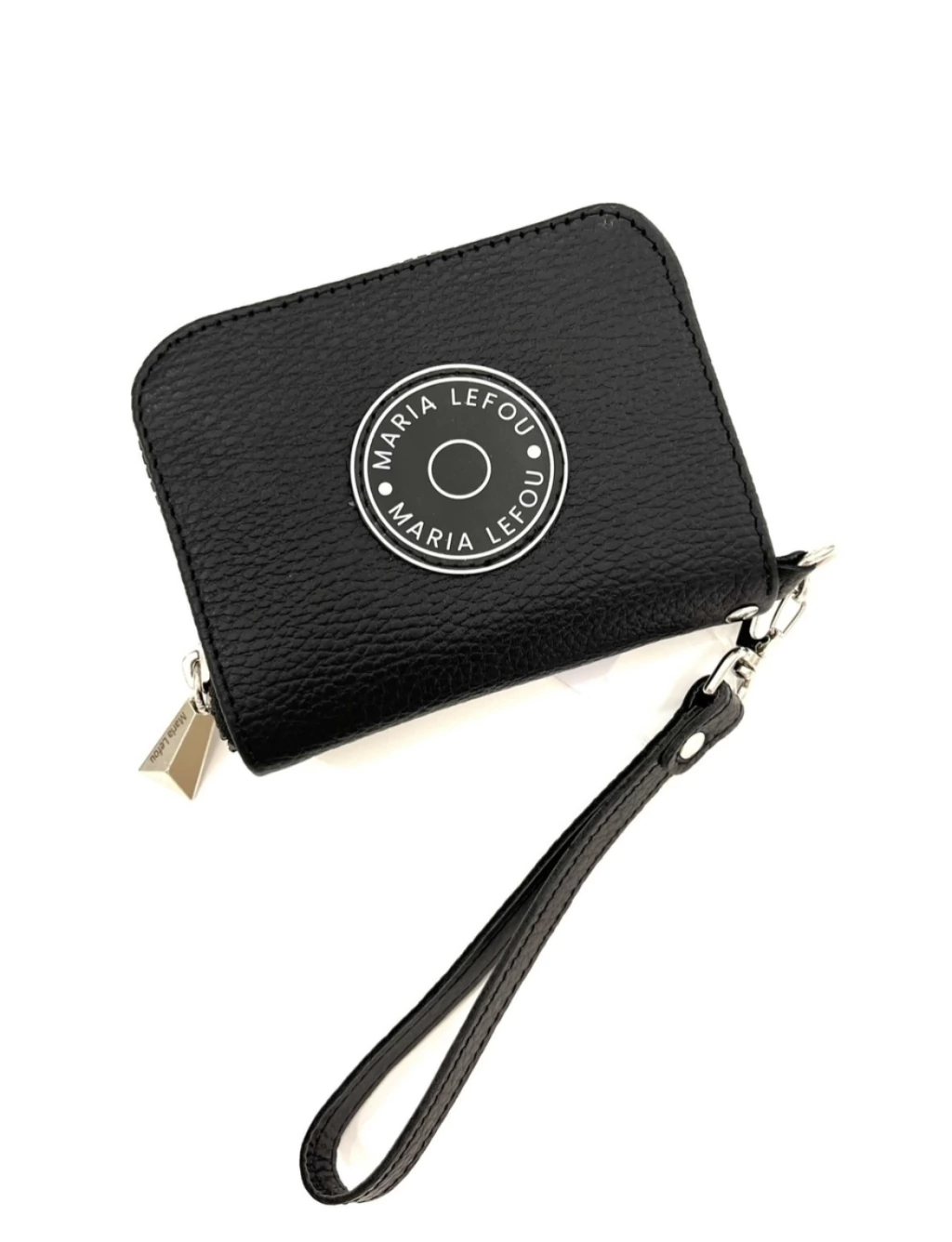 billetera olivia negra con logo redondo