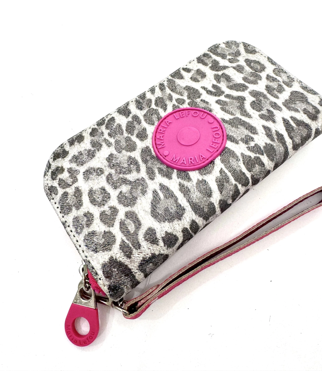 billetera Nicolle print gris con fucsia