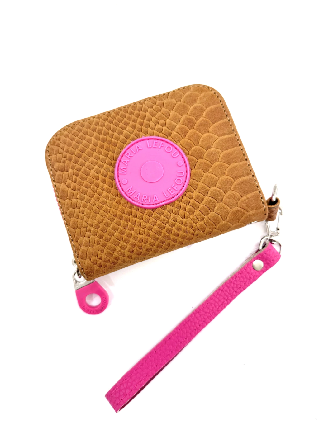 billetera olivia suela combinada con fucsia