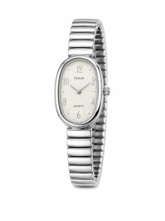 Relógio oval prata pulseira elástica