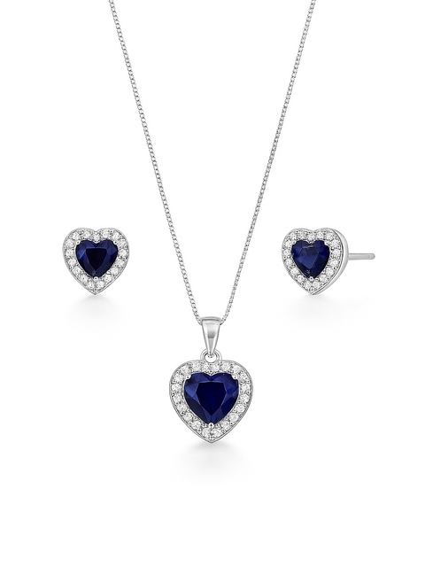 Conjunto coração cravejado azul 45cm c/ colar - comprar online