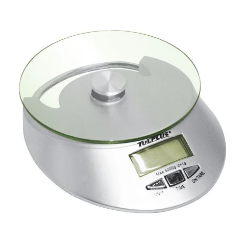 Báscula digital Tulplus con charola de vidrio transparente y pantalla LCD, capacidad de 5 kg