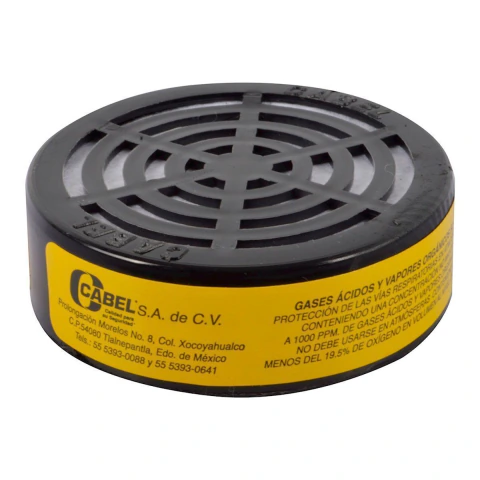 Filtro cartucho para mascarilla FC-3 CABEL con etiqueta amarilla para gases ácidos y vapores orgánicos