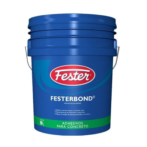 Cubeta azul de adhesivo Festerbond de 19 litros para concreto con etiqueta roja y blanca de la marca Fester