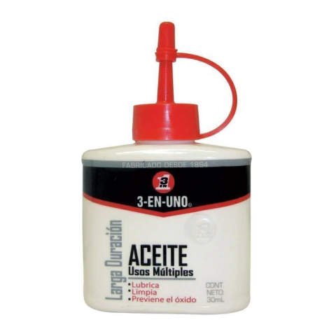 Botella de aceite 3-en-uno para usos múltiples con tapa dosificadora roja de 30 ml