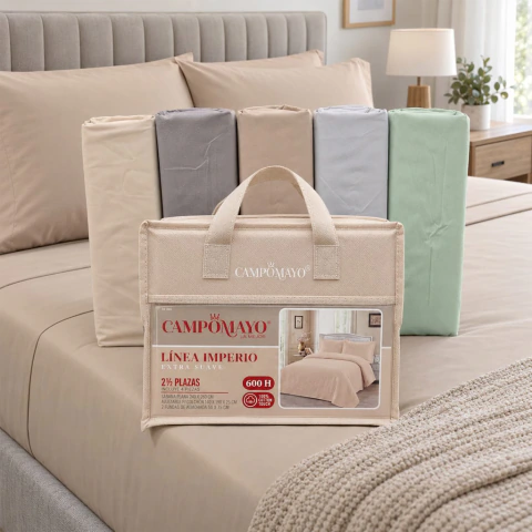 JUEGO DE SABANAS CAMPOMAYO 2 ½ PLAZAS 600 HILOS LISAS CON CARTERA