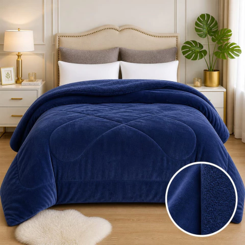 EDREDON TRIPLE PESADO BECASINA FLANNEL+ CORDERITO + RELLENO SILICONADO