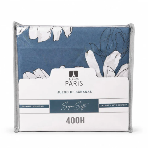 JUEGO DE SABANAS 2 ½ PLAZAS BLANCO PARIS 400 HILOS SUPER SOFT CON AJUSTABLE TOTAL