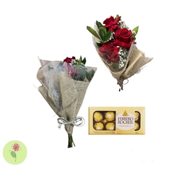 Buquê com 3 Rosas e Ferrero Rocher com 8