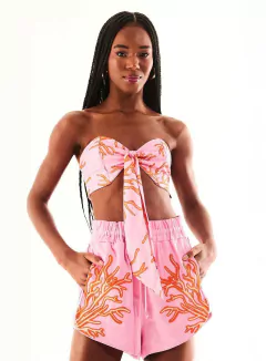 Top Laço Com Linho Estampado - OPEN