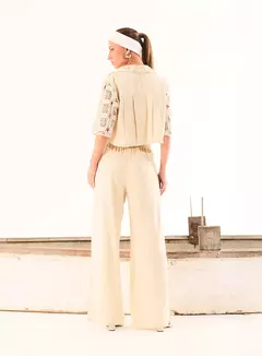 Calça Linho Reta Com Crochê - OPEN - comprar online