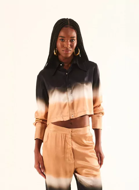 Camisa Cropped Over Estampa Ombré - OPEN