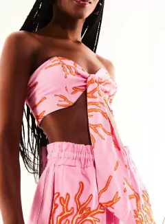 Top Laço Com Linho Estampado - OPEN na internet