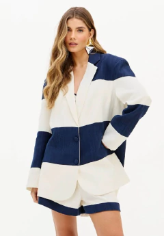 Blazer Oversized Bicolor Com Linho - MY FAVORITE THINGS na internet