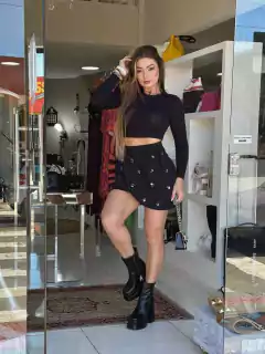 Conjunto De Cropped & Saia Curto Com Termocolantes Dimy CON30515