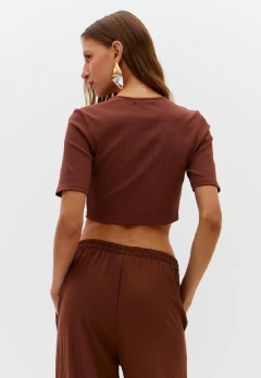 Blusa Cropped Canelada Da Manga Curta - MY FAVORITE THINGS - Valentina Lois