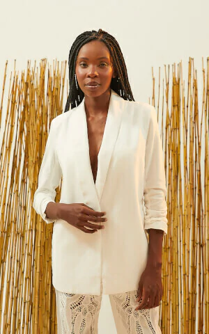 Blazer Gola Smoking Com Linho E Bordado - ISY