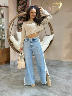 Calça Jeans Wide Leg Abertura Lateral
