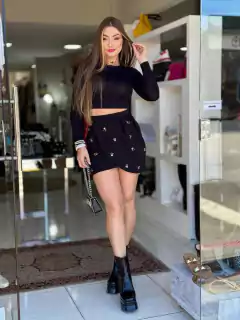 Conjunto De Cropped & Saia Curto Com Termocolantes Dimy CON30515 na internet