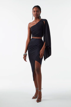 Blusa Um Ombro Só Com Manga Com Fenda De Malha Feminino Dimy - comprar online