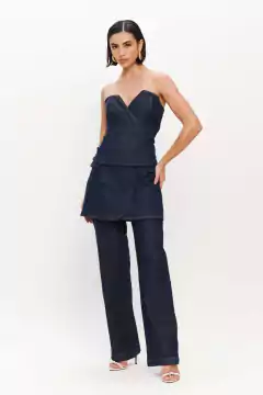 Calça Alfaiataria Com Saia Sobreposta Jeans Feminino Dimy CAL32640