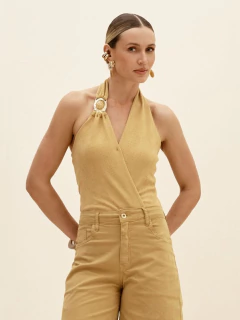 Body Bege Luxo Argola Dourada BOD37291 - DIMY