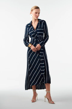 Chemise Midi Listrado Tecido Plano Feminino Dimy CHE33774