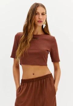 Blusa Cropped Canelada Da Manga Curta - MY FAVORITE THINGS