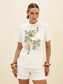 T-Shirt Feminina Confort Estampa Folhagem - DIMY