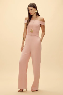 Macacão Feminino Wide Ombro À Ombro Com Cinto MAC35959 - DIMY