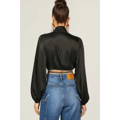 BLUSA GOLA BLAZER AMARRAÇÃO STRASS LISA - PRETO - comprar online