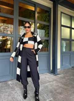 MAXI CASACO XADREZ TRICOT - PRETO / CREME