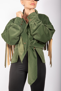 CAMISA DE TERCIOPELO VERDE MILITAR - comprar online