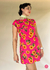 Vestido linho curto rosa girassóis - Diga Xs