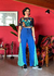 Calça Pantalona Azul e Verde