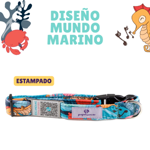 Collar para perros con QR de identificacion con Diseño - Guapetones
