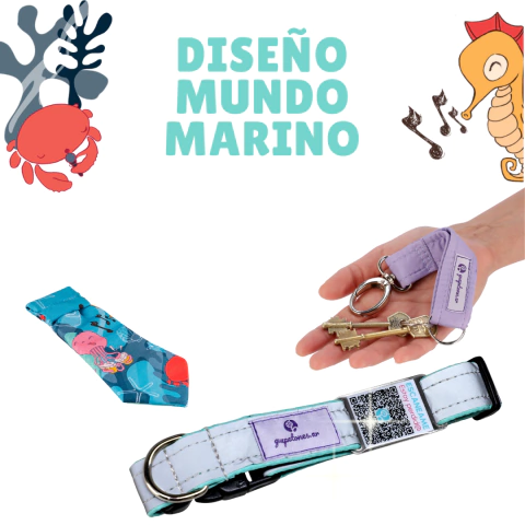 Combo NOCTURNO Papa Perruno: Collar Reflectivo con QR de identificación + Corbatin + Llavero