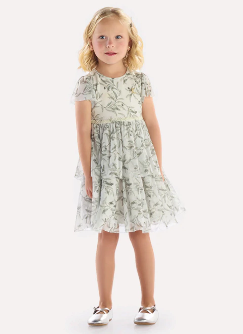 Vestido Infantil Meninas Verde com Tule para festas