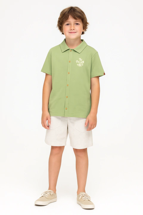 Conjunto Infantil Meninos Camisa Botão 100% algodão - The Ocean Vibes - comprar online
