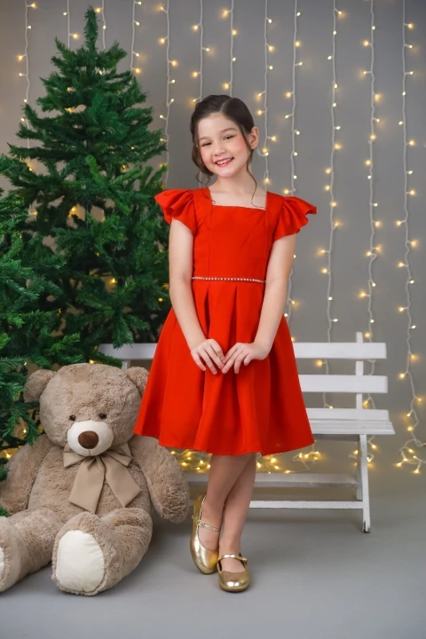 Vestido Infantil Meninas Vermelho Luxo Festa