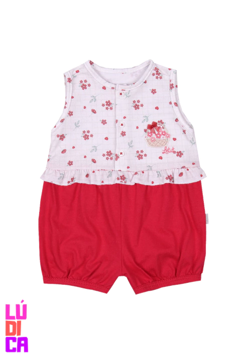 Macacão Curto Bebê Menina Vermelho Estampado - Letut Baby - comprar online