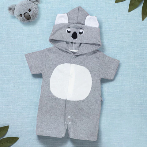 Macacão Infantil Curto Com Capuz Coala