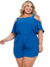 Conjunto Plus Size Feminino Blusa Ciganinha e Short Azul. - Tinaplus