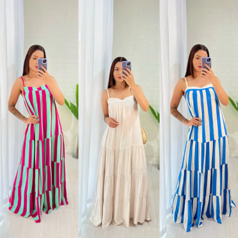 vestido listras longo 3 marias
