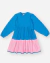 Vestido em Moletinho Azul Royal e Rosa Manga Longa com Babados Catavento - Mirelices Acessórios