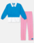 Conjunto Blusa Azul com Camisa Fake + Legging Rosa Catavento - loja online