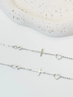Pulseira Cruz/Coração/Infinito com Banho de Ródio