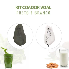 Kit Coador Voal Preto e Branco para leite vegetal e suco verde (panela furada)