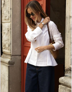 Camisa acinturada manga longa tricoline aurora - comprar online